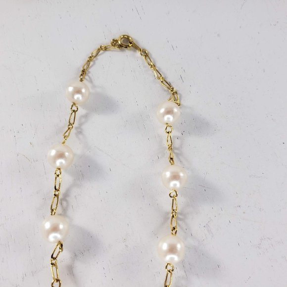 Kids Faux Pearl Gold Toned Chain Necklace Costume Jewelry - Picture 3 of 4